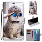 For Samsung Galaxy Note20 Coloured Drawing Cross Texture Horizontal Flip PU Leather Case with Holder & Card Slots & Wallet & Lanyard(Oblique Hat Blue Mirror Cat) - 1