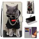 For Samsung Galaxy Note20 Ultra Coloured Drawing Cross Texture Horizontal Flip PU Leather Case with Holder & Card Slots & Wallet & Lanyard(Golden Chain Grey Cat) - 1