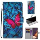 For Samsung Galaxy Note20 Ultra Coloured Drawing Cross Texture Horizontal Flip PU Leather Case with Holder & Card Slots & Wallet & Lanyard(Big Red Butterfly On Blue) - 1