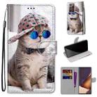 For Samsung Galaxy Note20 Ultra Coloured Drawing Cross Texture Horizontal Flip PU Leather Case with Holder & Card Slots & Wallet & Lanyard(Oblique Hat Blue Mirror Cat) - 1
