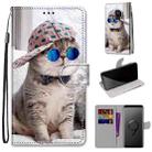 For Samsung Galaxy S9+ Coloured Drawing Cross Texture Horizontal Flip PU Leather Case with Holder & Card Slots & Wallet & Lanyard(Oblique Hat Blue Mirror Cat) - 1