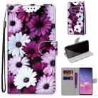For Samsung Galaxy S10 Coloured Drawing Cross Texture Horizontal Flip PU Leather Case with Holder & Card Slots & Wallet & Lanyard(Chrysanthemum Pink White Purple) - 1