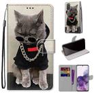 For Samsung Galaxy S20 Coloured Drawing Cross Texture Horizontal Flip PU Leather Case with Holder & Card Slots & Wallet & Lanyard(Golden Chain Grey Cat) - 1