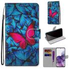 For Samsung Galaxy S20 Coloured Drawing Cross Texture Horizontal Flip PU Leather Case with Holder & Card Slots & Wallet & Lanyard(Big Red Butterfly On Blue) - 1