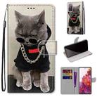 For Samsung Galaxy S20 FE 5G Coloured Drawing Cross Texture Horizontal Flip PU Leather Case with Holder & Card Slots & Wallet & Lanyard(Golden Chain Grey Cat) - 1