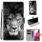 For Samsung Galaxy S20 FE 5G Coloured Drawing Cross Texture Horizontal Flip PU Leather Case with Holder & Card Slots & Wallet & Lanyard(Black and White Lion Head) - 1