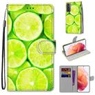 For Samsung Galaxy S21 5G Coloured Drawing Cross Texture Horizontal Flip PU Leather Case with Holder & Card Slots & Wallet & Lanyard(Lime) - 1