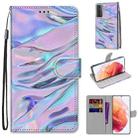 For Samsung Galaxy S21 5G Coloured Drawing Cross Texture Horizontal Flip PU Leather Case with Holder & Card Slots & Wallet & Lanyard(Fluorescent Water Pattern) - 1
