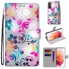 For Samsung Galaxy S21 5G Coloured Drawing Cross Texture Horizontal Flip PU Leather Case with Holder & Card Slots & Wallet & Lanyard(Gradient Colorful Flower) - 1