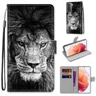 For Samsung Galaxy S21 5G Coloured Drawing Cross Texture Horizontal Flip PU Leather Case with Holder & Card Slots & Wallet & Lanyard(Black and White Lion Head) - 1