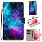 For Samsung Galaxy S21 5G Coloured Drawing Cross Texture Horizontal Flip PU Leather Case with Holder & Card Slots & Wallet & Lanyard(Purple Green Starry Sky) - 1