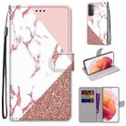 For Samsung Galaxy S21 5G Coloured Drawing Cross Texture Horizontal Flip PU Leather Case with Holder & Card Slots & Wallet & Lanyard(Stitching Pink Stone Pattern) - 1