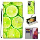 For Samsung Galaxy S21 Ultra 5G Coloured Drawing Cross Texture Horizontal Flip PU Leather Case with Holder & Card Slots & Wallet & Lanyard(Lime) - 1