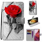 For Samsung Galaxy S21 Ultra 5G Coloured Drawing Cross Texture Horizontal Flip PU Leather Case with Holder & Card Slots & Wallet & Lanyard(Red Rose On Wooden) - 1