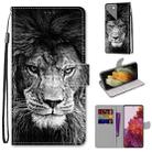 For Samsung Galaxy S21 Ultra 5G Coloured Drawing Cross Texture Horizontal Flip PU Leather Case with Holder & Card Slots & Wallet & Lanyard(Black and White Lion Head) - 1