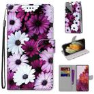 For Samsung Galaxy S21 Ultra 5G Coloured Drawing Cross Texture Horizontal Flip PU Leather Case with Holder & Card Slots & Wallet & Lanyard(Chrysanthemum Pink White Purple) - 1