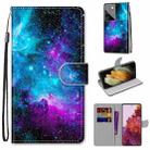 For Samsung Galaxy S21 Ultra 5G Coloured Drawing Cross Texture Horizontal Flip PU Leather Case with Holder & Card Slots & Wallet & Lanyard(Purple Green Starry Sky) - 1