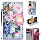 For Samsung Galaxy S21 Ultra 5G Coloured Drawing Cross Texture Horizontal Flip PU Leather Case with Holder & Card Slots & Wallet & Lanyard(Light Pink Bouquet) - 1
