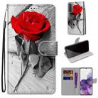 For Samsung Galaxy S21+ 5G Coloured Drawing Cross Texture Horizontal Flip PU Leather Case with Holder & Card Slots & Wallet & Lanyard(Red Rose On Wooden) - 1