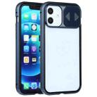 For iPhone 12 / 12 Pro Sliding Lens Cover Mirror Design Four-corner Shockproof Magnetic Metal Frame Double-sided Tempered Glass Case(Blue) - 1