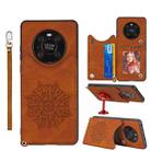 For Huawei Mate 40 Pro Mandala Embossed PU + TPU Case with Holder & Card Slots & Photo Frame & Strap(Brown) - 1