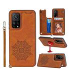 For Xiaomi Mi 10T Pro 5G Mandala Embossed PU + TPU Case with Holder & Card Slots & Photo Frame & Strap(Brown) - 1