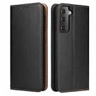 For Samsung Galaxy S21 5G Fierre Shann PU Genuine Leather Texture Horizontal Flip Leather Case with Holder & Card Slots & Wallet(Black) - 1