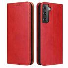 For Samsung Galaxy S21 5G Fierre Shann PU Genuine Leather Texture Horizontal Flip Leather Case with Holder & Card Slots & Wallet(Red) - 1