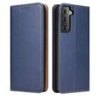 For Samsung Galaxy S21 5G Fierre Shann PU Genuine Leather Texture Horizontal Flip Leather Case with Holder & Card Slots & Wallet(Blue) - 1