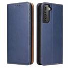 For Samsung Galaxy S21+ 5G Fierre Shann PU Genuine Leather Texture Horizontal Flip Leather Case with Holder & Card Slots & Wallet(Blue) - 1