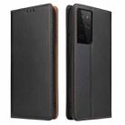 For Samsung Galaxy S21 Ultra 5G Fierre Shann PU Genuine Leather Texture Horizontal Flip Leather Case with Holder & Card Slots & Wallet(Black) - 1