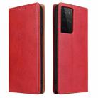 For Samsung Galaxy S21 Ultra 5G Fierre Shann PU Genuine Leather Texture Horizontal Flip Leather Case with Holder & Card Slots & Wallet(Red) - 1