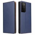 For Samsung Galaxy S21 Ultra 5G Fierre Shann PU Genuine Leather Texture Horizontal Flip Leather Case with Holder & Card Slots & Wallet(Blue) - 1