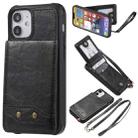 For iPhone 12 mini Vertical Flip Wallet Shockproof Back Cover Protective Case with Holder & Card Slots & Lanyard & Photos Frames (Black) - 1