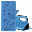 For Huawei P Smart 2021 Cat Bee Embossing Pattern Shockproof Horizontal Flip Leather Case with Holder & Card Slots & Wallet(Blue) - 1