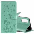 For Huawei P Smart 2021 Cat Bee Embossing Pattern Shockproof Horizontal Flip Leather Case with Holder & Card Slots & Wallet(Green) - 1