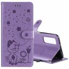 For Huawei P Smart 2021 Cat Bee Embossing Pattern Shockproof Horizontal Flip Leather Case with Holder & Card Slots & Wallet(Purple) - 1