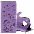 For Huawei Y9a Cat Bee Embossing Pattern Shockproof Horizontal Flip Leather Case with Holder & Card Slots & Wallet(Purple) - 1