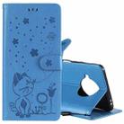 For Xiaomi 10T Lite 5G / Redmi Note 9 Pro 5G Cat Bee Embossing Pattern Shockproof Horizontal Flip Leather Case with Holder & Card Slots & Wallet(Blue) - 1