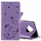 For Xiaomi 10T Lite 5G / Redmi Note 9 Pro 5G Cat Bee Embossing Pattern Shockproof Horizontal Flip Leather Case with Holder & Card Slots & Wallet(Purple) - 1