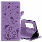 For Xiaomi 10T Pro 5G / 10T 5G Cat Bee Embossing Pattern Shockproof Horizontal Flip Leather Case with Holder & Card Slots & Wallet(Purple) - 1