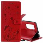 For Xiaomi 10T Pro 5G / 10T 5G Cat Bee Embossing Pattern Shockproof Horizontal Flip Leather Case with Holder & Card Slots & Wallet(Red) - 1