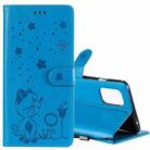 For OnePlus 8T Cat Bee Embossing Pattern Shockproof Horizontal Flip Leather Case with Holder & Card Slots & Wallet(Blue) - 1