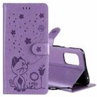 For OnePlus 8T Cat Bee Embossing Pattern Shockproof Horizontal Flip Leather Case with Holder & Card Slots & Wallet(Purple) - 1