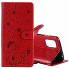 For OnePlus 8T Cat Bee Embossing Pattern Shockproof Horizontal Flip Leather Case with Holder & Card Slots & Wallet(Red) - 1