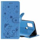 For OnePlus Nord N10 5G Cat Bee Embossing Pattern Shockproof Horizontal Flip Leather Case with Holder & Card Slots & Wallet(Blue) - 1