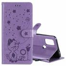 For OnePlus Nord N10 5G Cat Bee Embossing Pattern Shockproof Horizontal Flip Leather Case with Holder & Card Slots & Wallet(Purple) - 1