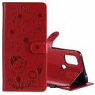 For OnePlus Nord N10 5G Cat Bee Embossing Pattern Shockproof Horizontal Flip Leather Case with Holder & Card Slots & Wallet(Red) - 1