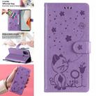 For OnePlus Nord N100 5G Cat Bee Embossing Pattern Shockproof Horizontal Flip Leather Case with Holder & Card Slots & Wallet(Purple) - 1