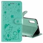 For LG K22 / K22 Plus Cat Bee Embossing Pattern Shockproof Horizontal Flip Leather Case with Holder & Card Slots & Wallet(Green) - 1